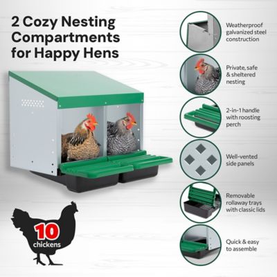 Image showing 1 th Homestead Essentials Classic 2-Compartment Chicken Nesting Box with Perch Lids