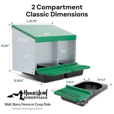 Image showing 6 th Homestead Essentials Classic 2-Compartment Chicken Nesting Box with Perch Lids