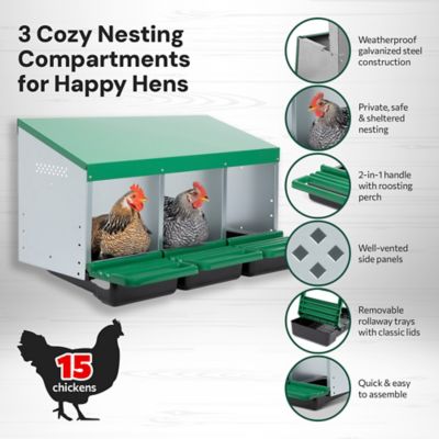 Image showing  Classic 3-Compartment Chicken Nesting Box with Perch Lids