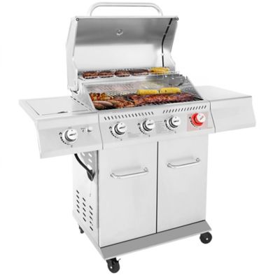 Royal Gourmet 4-Burner Propane Gas Grill with Cabinet, Gray, With Sear and Side Burner