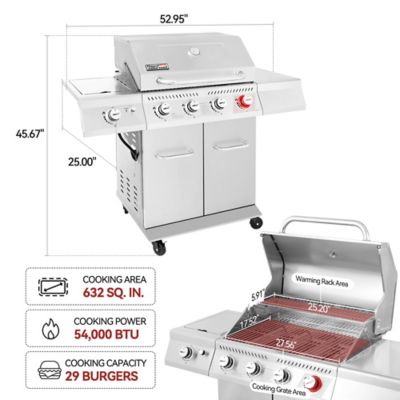 Image showing  4-Burner Propane Gas Grill with Cabinet, Gray, With Sear and Side Burner