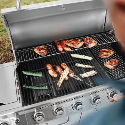 Image showing  6-Burner Propane Gas Grill with Cabinet, Silver, With Sear and Side Burner