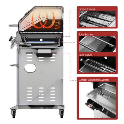 Image showing  6-Burner Propane Gas Grill with Cabinet, Silver, With Sear and Side Burner