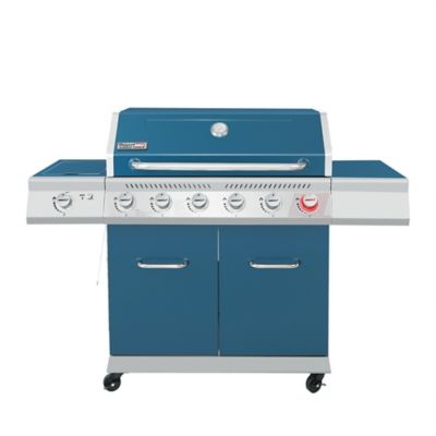 Royal Gourmet 6-Burner Propane Gas Grill with Cabinet, Blue, With Sear and Side Burner