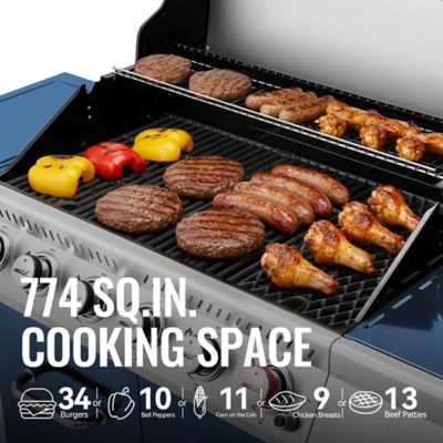 Image showing  6-Burner Propane Gas Grill with Cabinet, Blue, With Sear and Side Burner