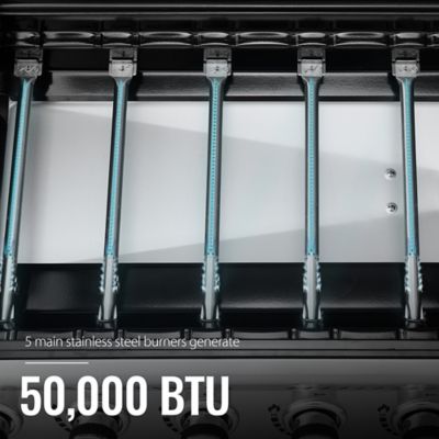 Image showing  6-Burner Propane Gas Grill with Cabinet, Blue, With Sear and Side Burner