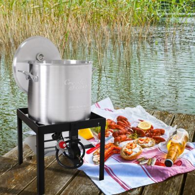 Image showing 9 th Creole Feast 60 qt. Seafood Boiling Kit with Strainer, Aluminum Propane Gas Boiler, 100,000 BTU, 10 PSI Regulator