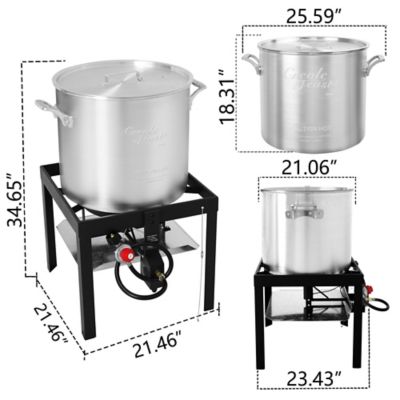 Image showing  100 qt. Seafood Boiling Kit with Strainer, Aluminum Propane Gas Boiler, 100,000 BTU, 10 PSI Regulator