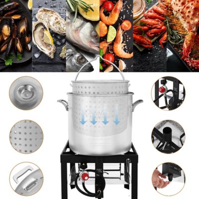 Image showing  100 qt. Seafood Boiling Kit with Strainer, Aluminum Propane Gas Boiler, 100,000 BTU, 10 PSI Regulator