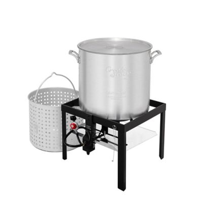 Creole Feast 80 qt. Seafood Boiling Kit with Strainer, Aluminum Propane Gas Boiler, 100,000 BTU, 10 PSI Regulator