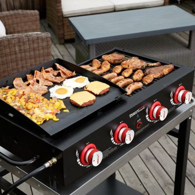 Image showing  4-Burner Propane Gas Portable Grill Griddle Combo, Side Handles for Outdoor Cooking, 40,000 BTU, Black