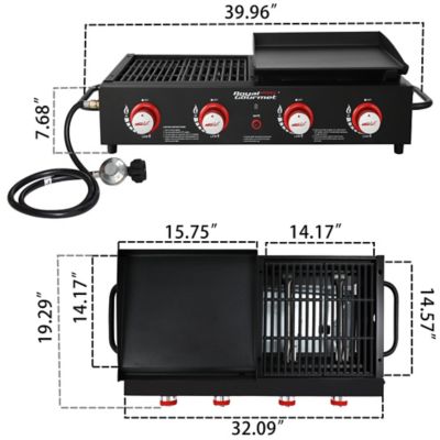 Image showing  4-Burner Propane Gas Portable Grill Griddle Combo, Side Handles for Outdoor Cooking, 40,000 BTU, Black