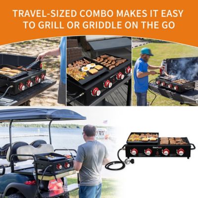 Image showing 9 th Royal Gourmet 4-Burner Propane Gas Portable Grill Griddle Combo, Side Handles for Outdoor Cooking, 40,000 BTU, Black