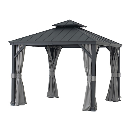 SummerCove 10 ft. x 10 ft.Hardtop Gazebo,Aluminum Frame,2-Tier Steel Patio Bacyard Gazebo with Netting,Curtain and Celling Hook