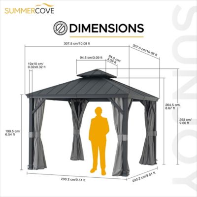 Image showing  10 x 10 ft. Hardtop Gazebo, Aluminum Frame, 2-Tier Steel Patio Backyard Gazebo with Netting, Curtain & Celling Hook