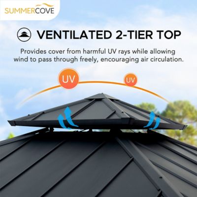 Image showing  10 x 10 ft. Hardtop Gazebo, Aluminum Frame, 2-Tier Steel Patio Backyard Gazebo with Netting, Curtain & Celling Hook