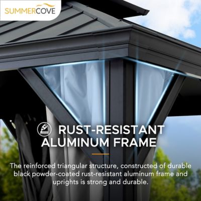 Image showing  10 x 10 ft. Hardtop Gazebo, Aluminum Frame, 2-Tier Steel Patio Backyard Gazebo with Netting, Curtain & Celling Hook