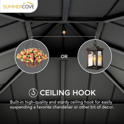 Image showing 5 th SummerCove 10 x 10 ft. Hardtop Gazebo, Aluminum Frame, 2-Tier Steel Patio Backyard Gazebo with Netting, Curtain & Celling Hook