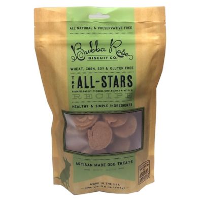 Bubba Rose Biscuit Co. The All-Stars Peanut Butter, Bacon and Cheese Flavor Dog Biscuit Treats, 6.5 oz. My dog did not like these and would spit them out