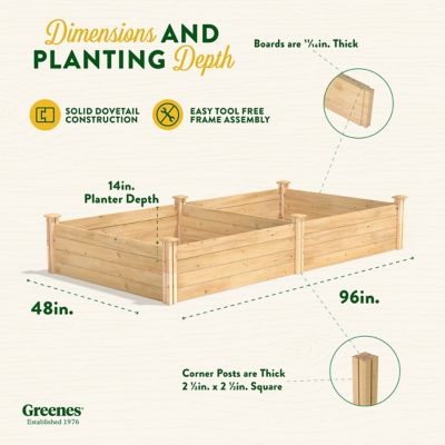 Image showing 6 th Greenes Original Cedar Stackable Raised Garden Bed, 4 ft. x 8 ft. x 14 in.