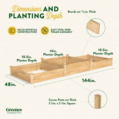 Image showing 6 th Greenes Original Cedar Stackable Raised Garden Bed, 4 ft. x 12 ft. x 10.5-14 in., Tall Tiers