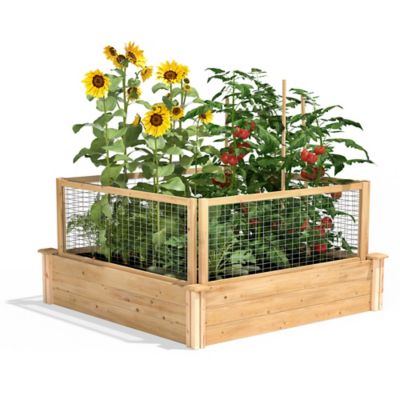 Greenes Original Cedar Stackable Raised Garden Bed with CritterGuard Fence System, 4 ft. x 4 ft. x 10.5 in.