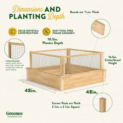 Image showing 6 th Greenes Original Cedar Stackable Raised Garden Bed with CritterGuard Fence System, 4 ft. x 4 ft. x 10.5 in.