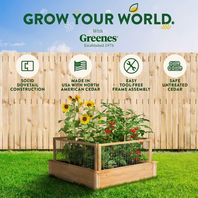 Image showing 7 th Greenes Original Cedar Stackable Raised Garden Bed with CritterGuard Fence System, 4 ft. x 4 ft. x 10.5 in.