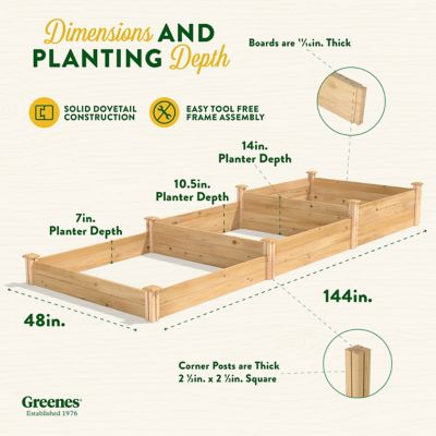 Image showing 6 th Greenes Original Cedar Stackable Raised Garden Bed, 4 ft. x 12 ft. x 7-14 in., 3 Tiers