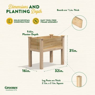 Image showing 6 th Greenes Original Cedar Elevated Garden Bed, 32 x 16 x 31in.
