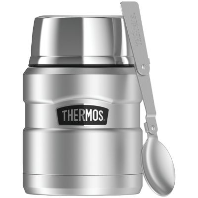 Thermos Stainless King Vacuum-Insulated Food Jar with Folding Spoon, 16 oz., Silver