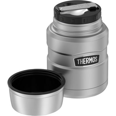 Image showing 7 th Thermos Stainless King Vacuum-Insulated Food Jar with Folding Spoon, 16 oz., Silver