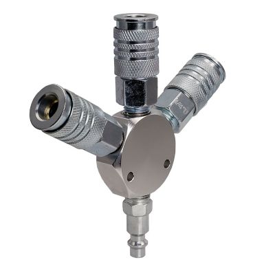 Image showing  1/4 in. 3-Way Universal Steel Air Manifold with Quick Connect Couplers