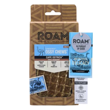 Roam Ossy Chews Single Source Ostrich Flavored Dog Chews 3.53 oz. Dog Bones Rawhide & Rawhide Alternative