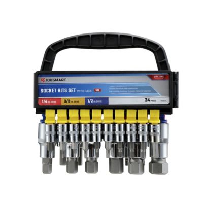 JobSmart Assorted SAE Hex Bit Socket Set with Rack, 24 pc.