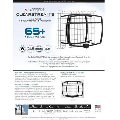 Image showing 9 th Antennas Direct ClearStream 5 UHF/VHF Attic/Outdoor HDTV Antenna, Black
