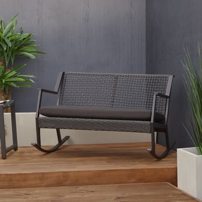 Real Flame 2-Seat Calvin Patio Rocker Chair, Black