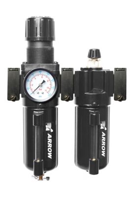 Arrow 1/4 in. Compressed Air Water Removing Filter, Regulator, Lubricator Combination Unit, Metal Bowl with Sight Tube
