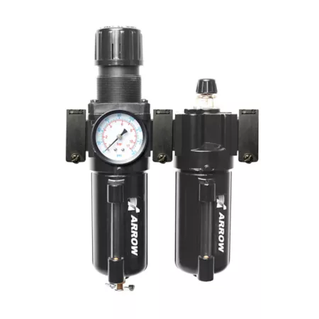 Arrow 1/4 in Compressed Air Water Removal Filter Regulator Lubrication Combo Unit Metal Bowl with Sight Tube Water Filters