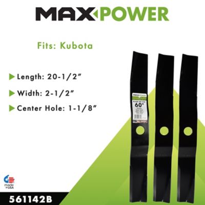 Image showing  60 in. Lawn Mower Blades for Kubota Mowers, Replaces OEM K5647-3434-2, K5647-34340, 5651-34330 and 76539-34330, 3 pk.