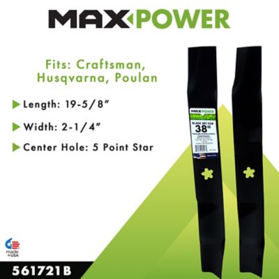 Image showing  38 in. Mulching Lawn Mower Blades for Many Craftsman, Husqvarna and Poulan Mowers, Replaces OEM 532134148, 2 pk.
