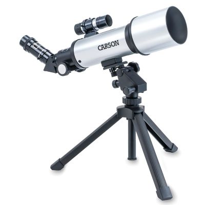 Image showing 6 th Carson Optical 133.5x 70mm Skychaser Refractor Beginner Telescope with Tabletop Tripod, Black/Silver