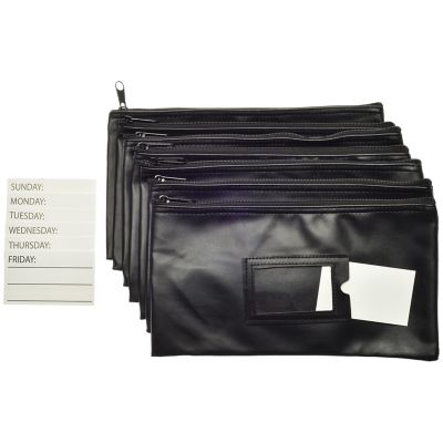 Nadex Coins Vinyl 7-Day Pack of Zippered Bank Deposit Cash and Coin Bags with Card Window, Black