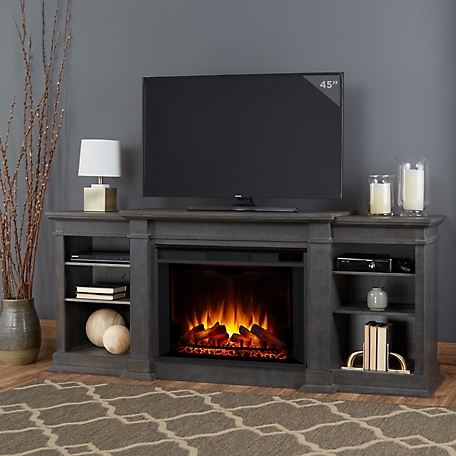 Real Flame 81.125 in. Eliot Grand Media Electric Fireplace in Antique Gray