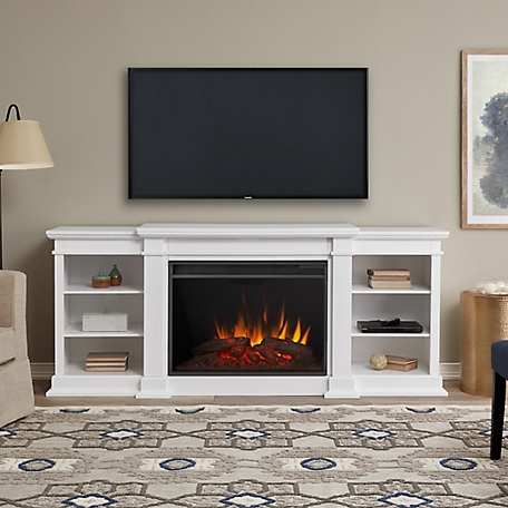 Real Flame 81.125 in. Eliot Grand Media Electric Fireplace in White
