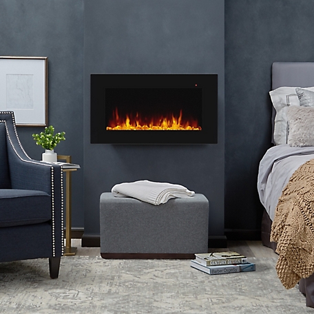 Real Flame 40 in. Corretto Electric Wall-Hung Fireplace, Black