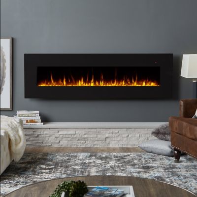 Real Flame Electric Indoor Corretto Wall-Mounted Fireplace, 72 in., Black