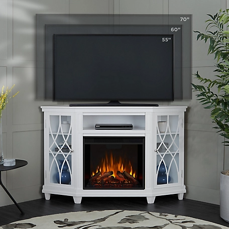 Real Flame 56.26 in. Lynette Corner Media Electric Fireplace, White