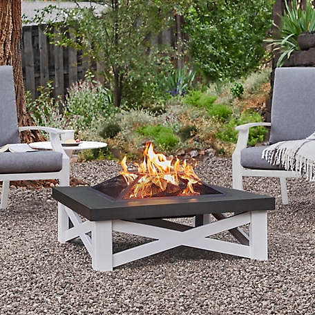 Real Flame Austin Wood-Burning Fire Table, White/Black