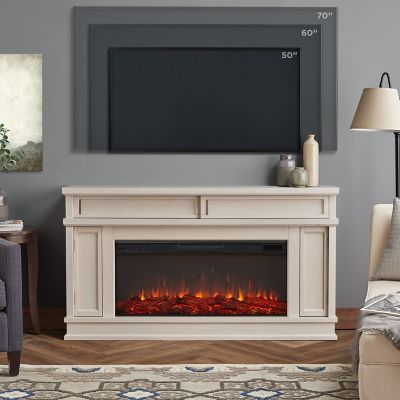 Real Flame 60.125 in. Torrey Landscape Electric Fireplace, Bone White
